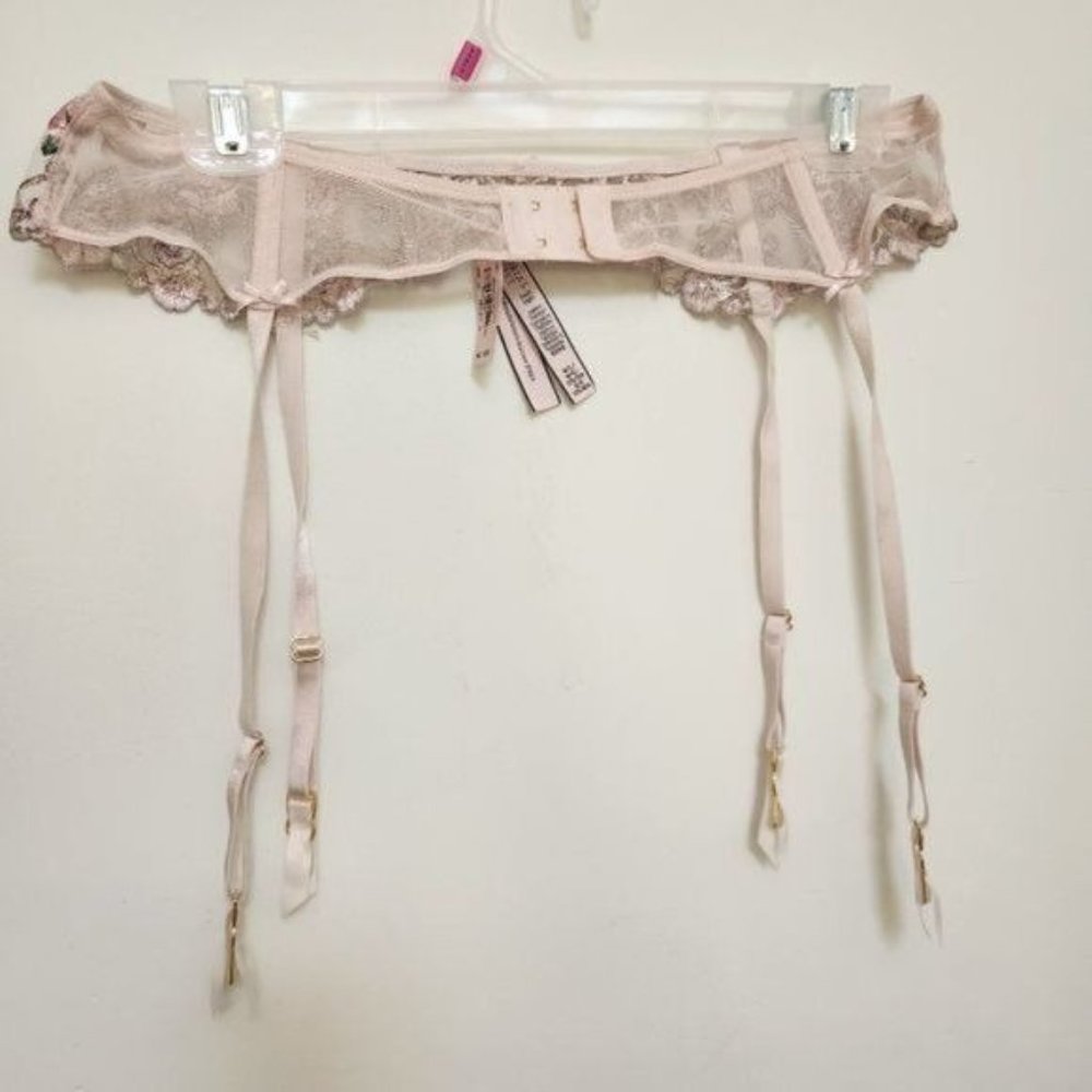 Victoria's Secret Dream Angels Pink Green Floral Embroidered Garter Belt - Picture 4 of 8